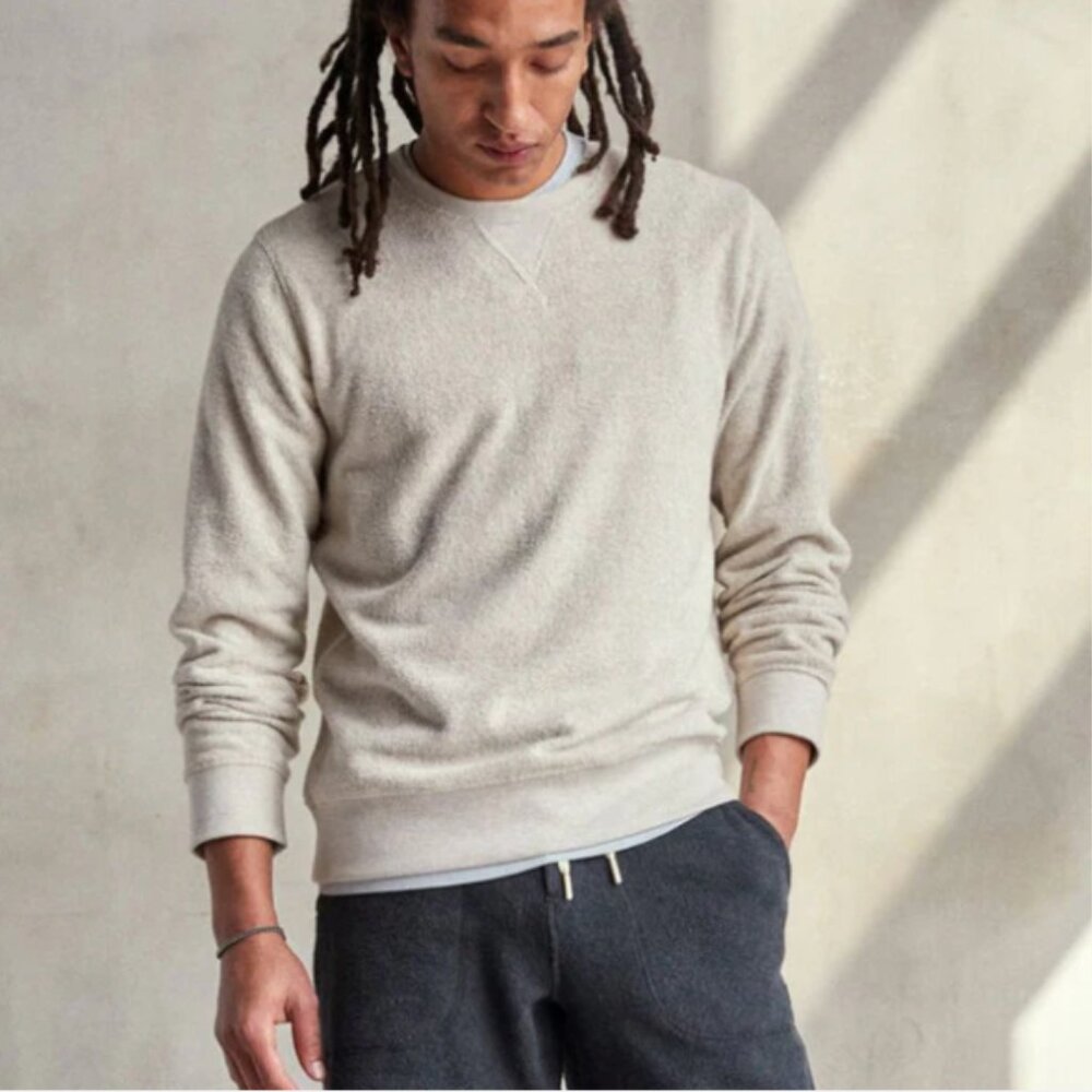 Outerknown Sweater Hightide Crew Large Oatmeal Heather Organic Cotton Terry